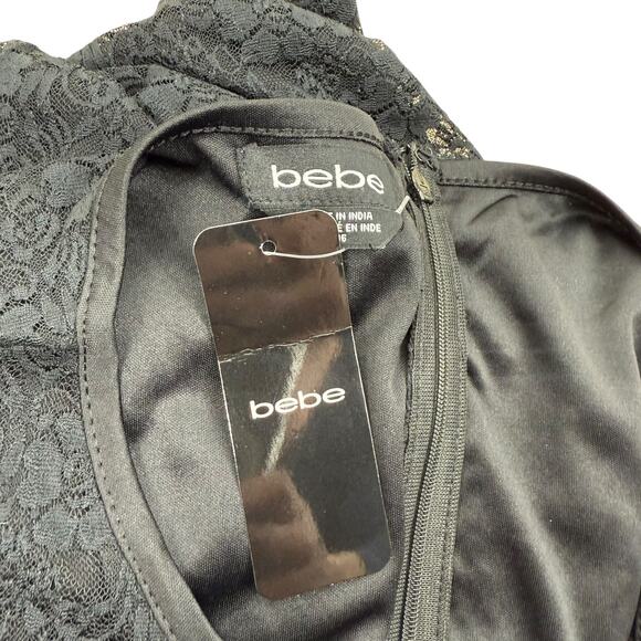 NEW Bebe Black Lace Floral Romper Sleeveless Back Zip Short Size 12 - Picture 8 of 8